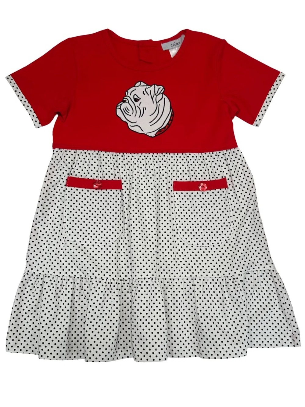Ishtex Girls Size 6 Bulldog Game Day Dress Red Black Polka Dot